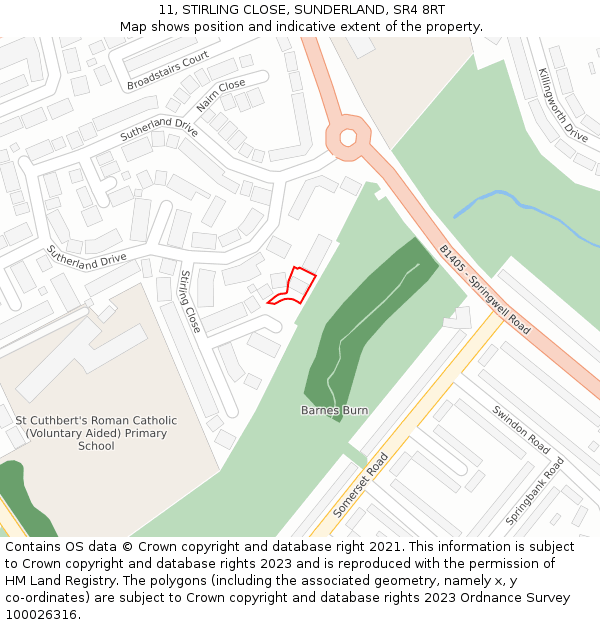 11, STIRLING CLOSE, SUNDERLAND, SR4 8RT: Location map and indicative extent of plot