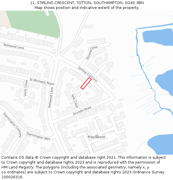 11, STIRLING CRESCENT, TOTTON, SOUTHAMPTON, SO40 3BN: Location map and indicative extent of plot