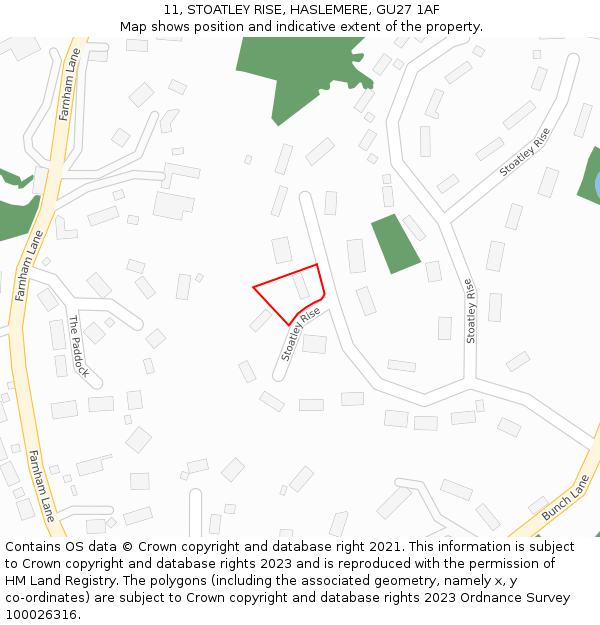 11, STOATLEY RISE, HASLEMERE, GU27 1AF: Location map and indicative extent of plot