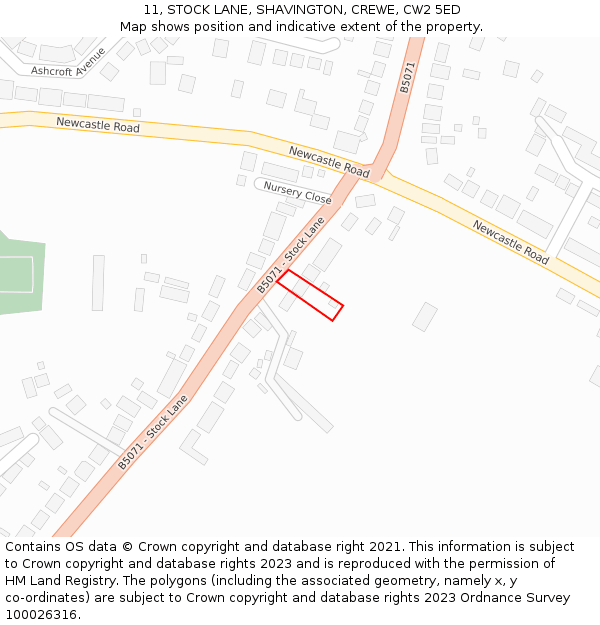 11, STOCK LANE, SHAVINGTON, CREWE, CW2 5ED: Location map and indicative extent of plot