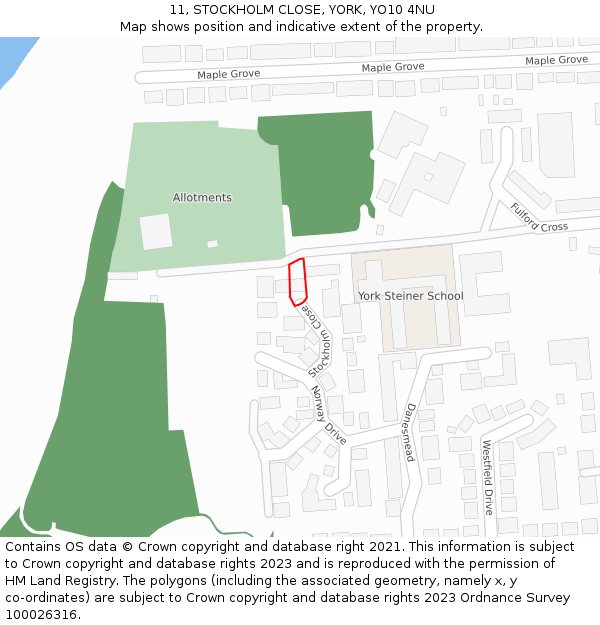 11, STOCKHOLM CLOSE, YORK, YO10 4NU: Location map and indicative extent of plot