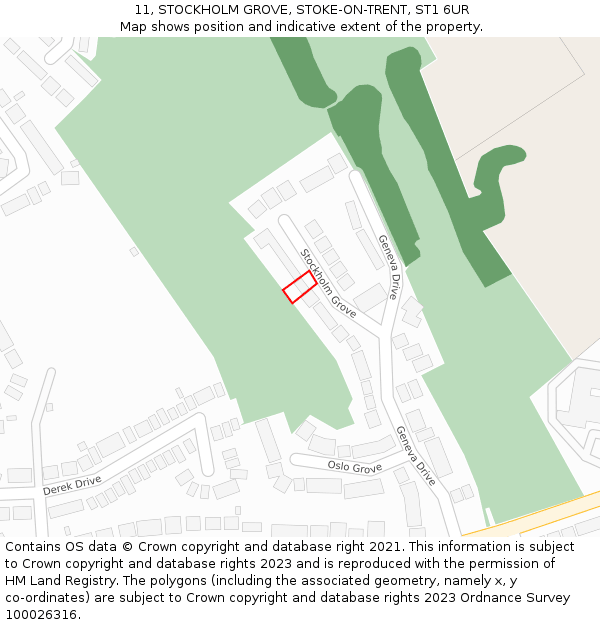 11, STOCKHOLM GROVE, STOKE-ON-TRENT, ST1 6UR: Location map and indicative extent of plot