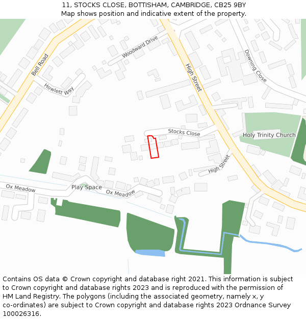 11, STOCKS CLOSE, BOTTISHAM, CAMBRIDGE, CB25 9BY: Location map and indicative extent of plot