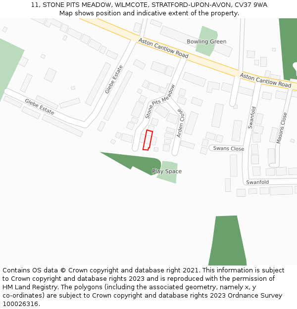 11, STONE PITS MEADOW, WILMCOTE, STRATFORD-UPON-AVON, CV37 9WA: Location map and indicative extent of plot