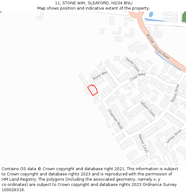 11, STONE WAY, SLEAFORD, NG34 8NU: Location map and indicative extent of plot