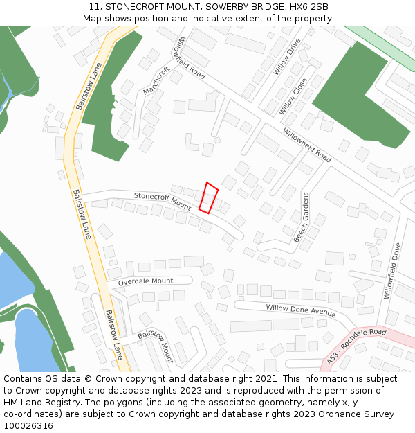 11, STONECROFT MOUNT, SOWERBY BRIDGE, HX6 2SB: Location map and indicative extent of plot