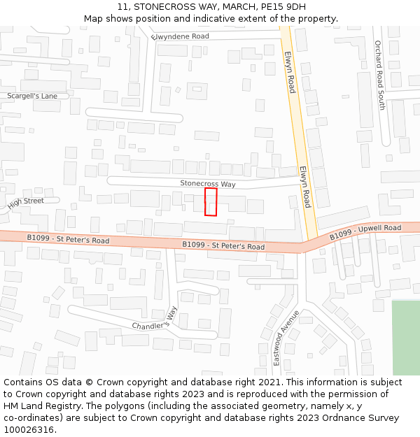 11, STONECROSS WAY, MARCH, PE15 9DH: Location map and indicative extent of plot