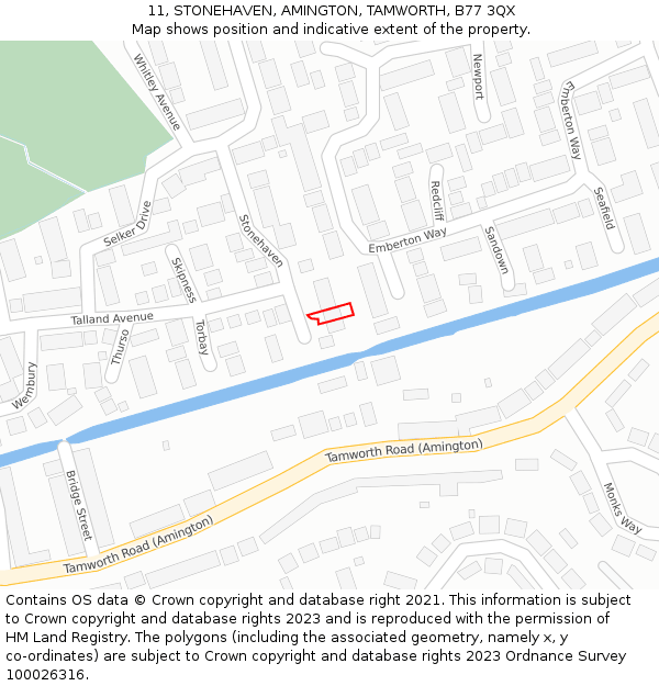 11, STONEHAVEN, AMINGTON, TAMWORTH, B77 3QX: Location map and indicative extent of plot