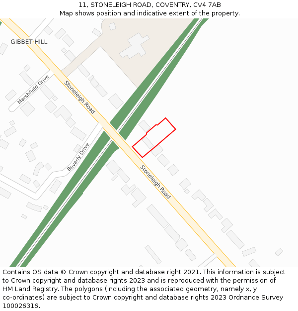 11, STONELEIGH ROAD, COVENTRY, CV4 7AB: Location map and indicative extent of plot