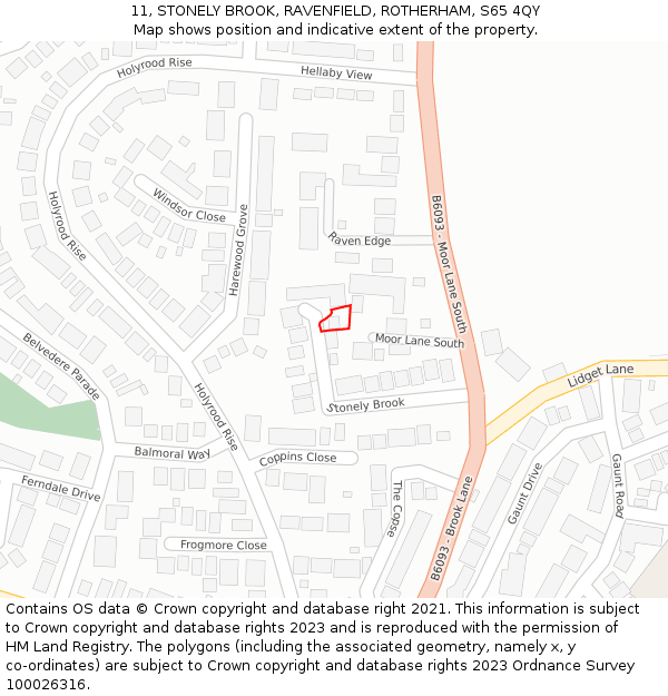 11, STONELY BROOK, RAVENFIELD, ROTHERHAM, S65 4QY: Location map and indicative extent of plot