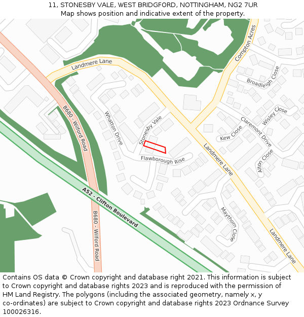 11, STONESBY VALE, WEST BRIDGFORD, NOTTINGHAM, NG2 7UR: Location map and indicative extent of plot