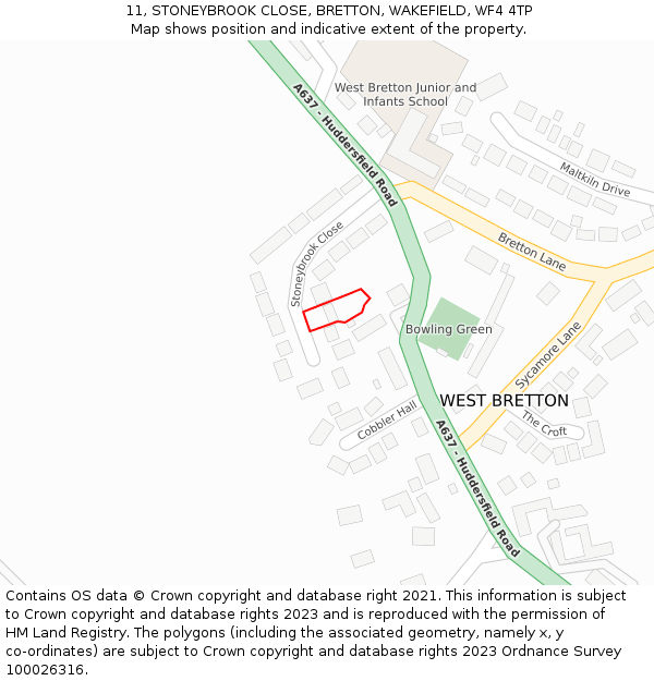 11, STONEYBROOK CLOSE, BRETTON, WAKEFIELD, WF4 4TP: Location map and indicative extent of plot