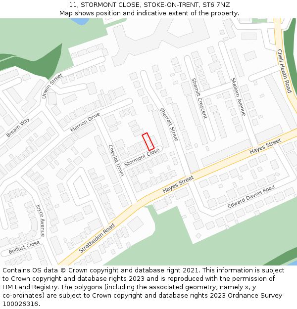 11, STORMONT CLOSE, STOKE-ON-TRENT, ST6 7NZ: Location map and indicative extent of plot