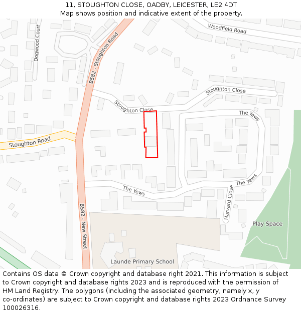 11, STOUGHTON CLOSE, OADBY, LEICESTER, LE2 4DT: Location map and indicative extent of plot