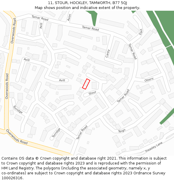 11, STOUR, HOCKLEY, TAMWORTH, B77 5QJ: Location map and indicative extent of plot