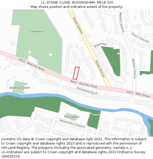 11, STOWE CLOSE, BUCKINGHAM, MK18 1HY: Location map and indicative extent of plot