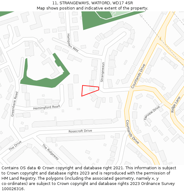 11, STRANGEWAYS, WATFORD, WD17 4SR: Location map and indicative extent of plot