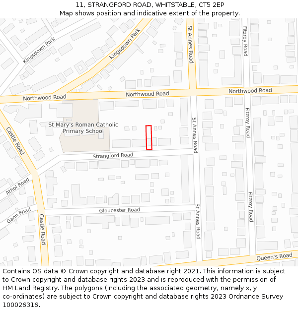 11, STRANGFORD ROAD, WHITSTABLE, CT5 2EP: Location map and indicative extent of plot