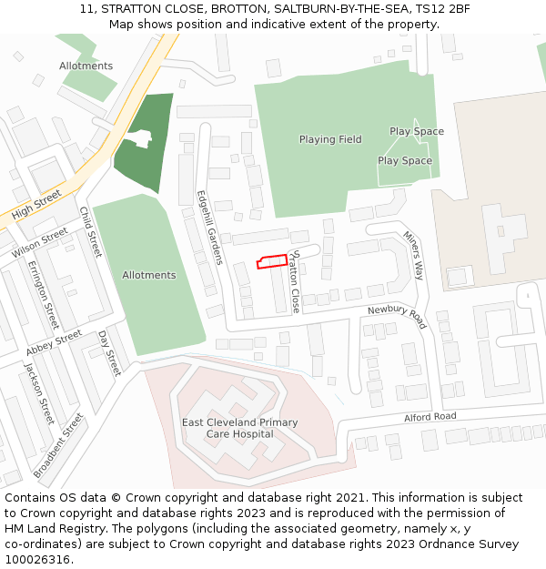 11, STRATTON CLOSE, BROTTON, SALTBURN-BY-THE-SEA, TS12 2BF: Location map and indicative extent of plot