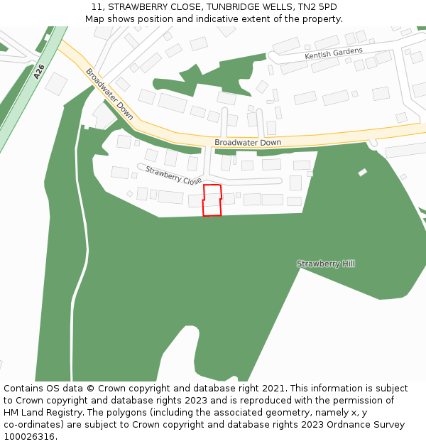11, STRAWBERRY CLOSE, TUNBRIDGE WELLS, TN2 5PD: Location map and indicative extent of plot