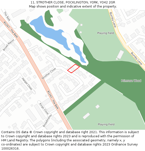 11, STROTHER CLOSE, POCKLINGTON, YORK, YO42 2GR: Location map and indicative extent of plot