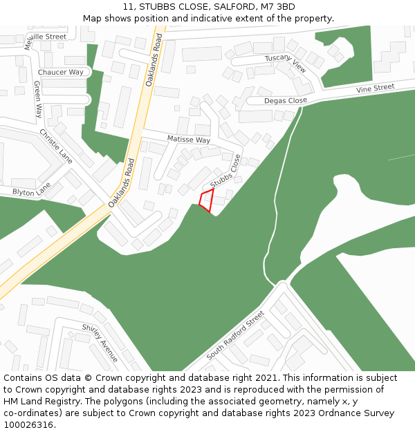 11, STUBBS CLOSE, SALFORD, M7 3BD: Location map and indicative extent of plot