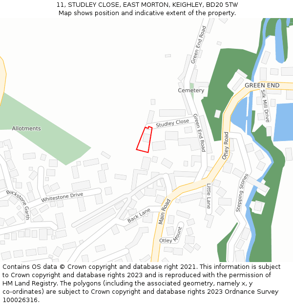 11, STUDLEY CLOSE, EAST MORTON, KEIGHLEY, BD20 5TW: Location map and indicative extent of plot