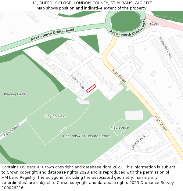 11, SUFFOLK CLOSE, LONDON COLNEY, ST ALBANS, AL2 1DZ: Location map and indicative extent of plot