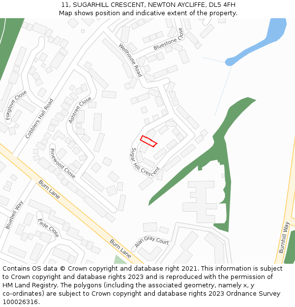 11, SUGARHILL CRESCENT, NEWTON AYCLIFFE, DL5 4FH: Location map and indicative extent of plot