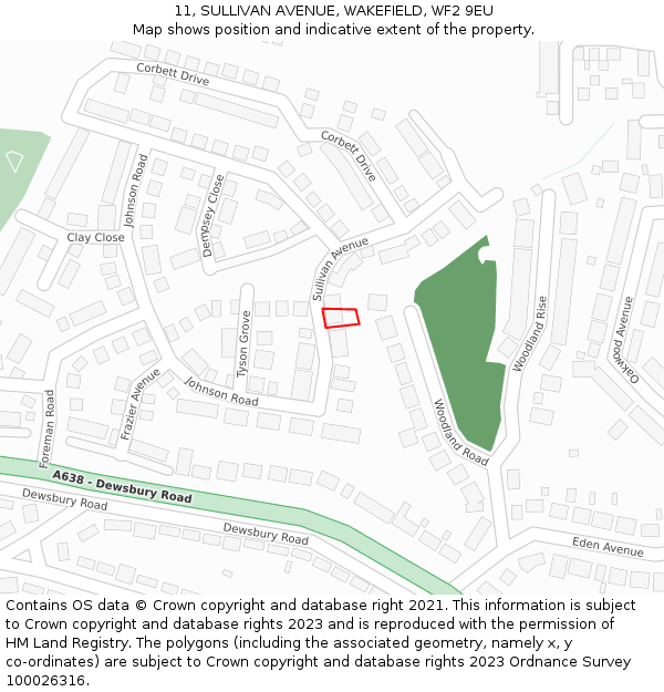 11, SULLIVAN AVENUE, WAKEFIELD, WF2 9EU: Location map and indicative extent of plot