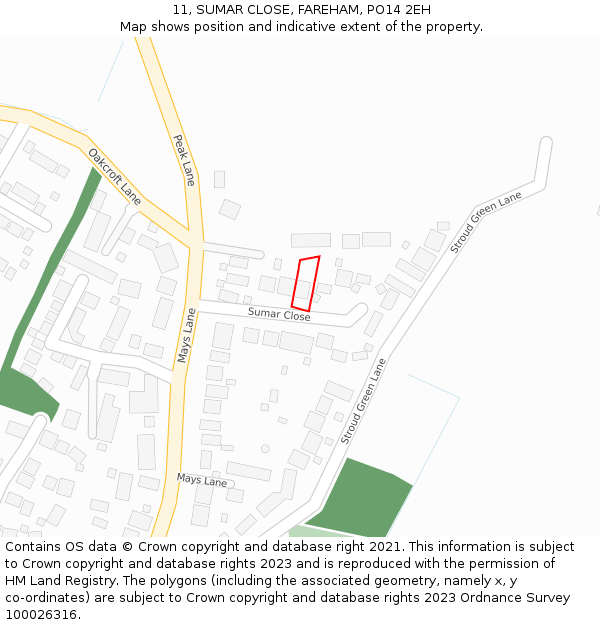 11, SUMAR CLOSE, FAREHAM, PO14 2EH: Location map and indicative extent of plot