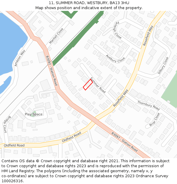 11, SUMMER ROAD, WESTBURY, BA13 3HU: Location map and indicative extent of plot