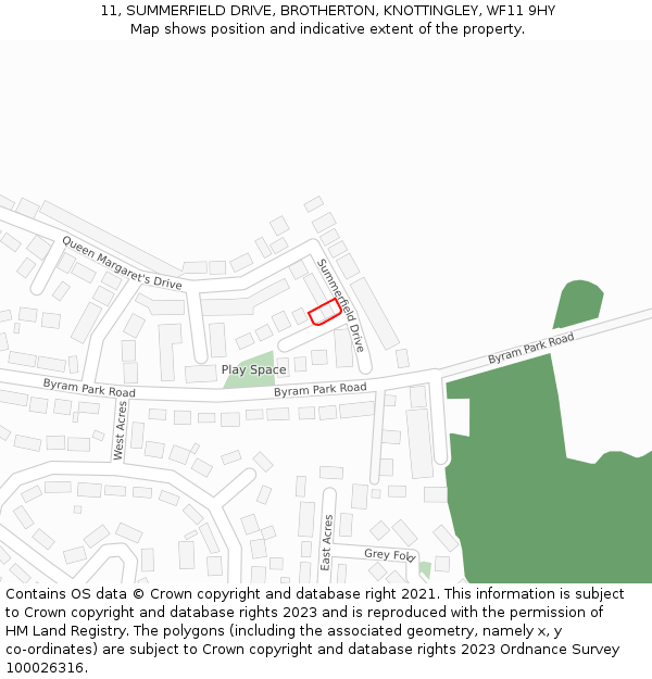 11, SUMMERFIELD DRIVE, BROTHERTON, KNOTTINGLEY, WF11 9HY: Location map and indicative extent of plot