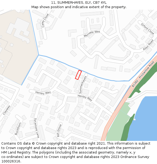 11, SUMMERHAYES, ELY, CB7 4YL: Location map and indicative extent of plot