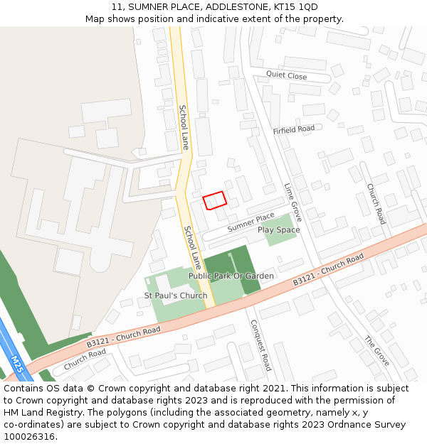11, SUMNER PLACE, ADDLESTONE, KT15 1QD: Location map and indicative extent of plot