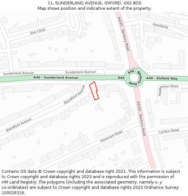 11, SUNDERLAND AVENUE, OXFORD, OX2 8DS: Location map and indicative extent of plot