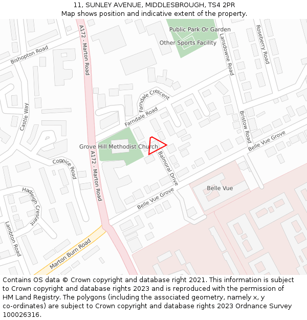 11, SUNLEY AVENUE, MIDDLESBROUGH, TS4 2PR: Location map and indicative extent of plot