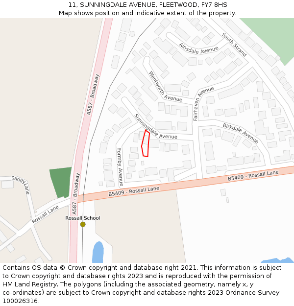 11, SUNNINGDALE AVENUE, FLEETWOOD, FY7 8HS: Location map and indicative extent of plot