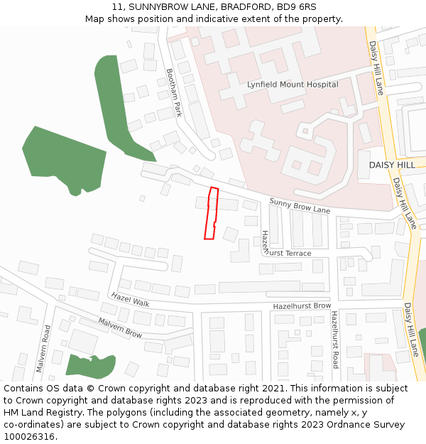 11, SUNNYBROW LANE, BRADFORD, BD9 6RS: Location map and indicative extent of plot