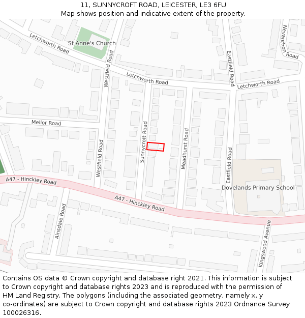 11, SUNNYCROFT ROAD, LEICESTER, LE3 6FU: Location map and indicative extent of plot