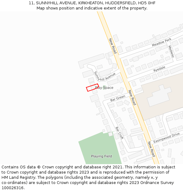 11, SUNNYHILL AVENUE, KIRKHEATON, HUDDERSFIELD, HD5 0HF: Location map and indicative extent of plot