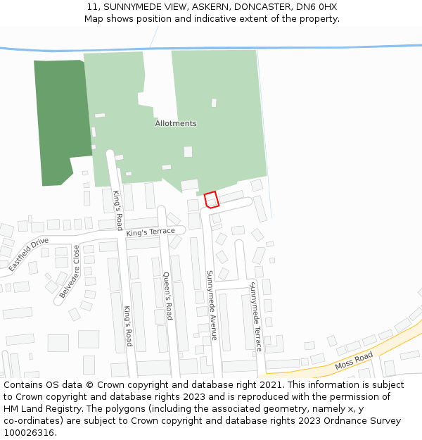 11, SUNNYMEDE VIEW, ASKERN, DONCASTER, DN6 0HX: Location map and indicative extent of plot