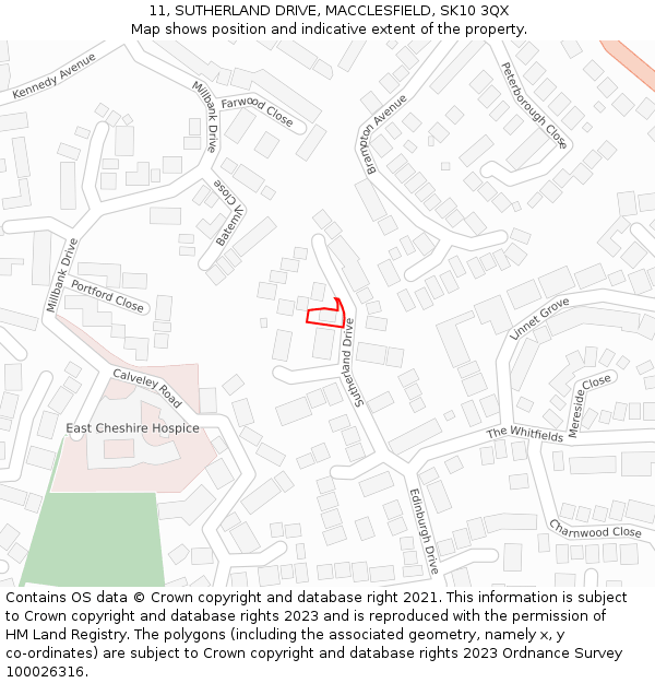 11, SUTHERLAND DRIVE, MACCLESFIELD, SK10 3QX: Location map and indicative extent of plot