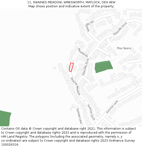 11, SWAINES MEADOW, WIRKSWORTH, MATLOCK, DE4 4EW: Location map and indicative extent of plot