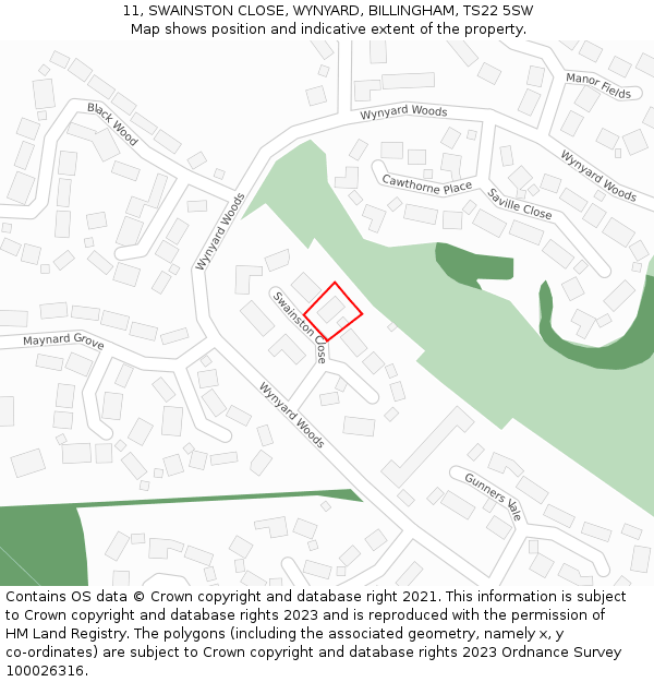 11, SWAINSTON CLOSE, WYNYARD, BILLINGHAM, TS22 5SW: Location map and indicative extent of plot