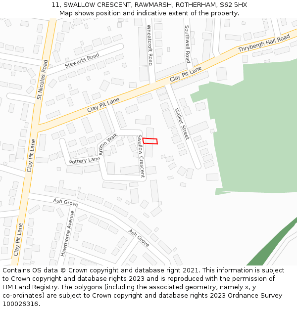 11, SWALLOW CRESCENT, RAWMARSH, ROTHERHAM, S62 5HX: Location map and indicative extent of plot