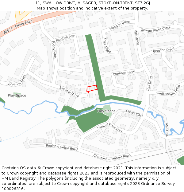 11, SWALLOW DRIVE, ALSAGER, STOKE-ON-TRENT, ST7 2GJ: Location map and indicative extent of plot