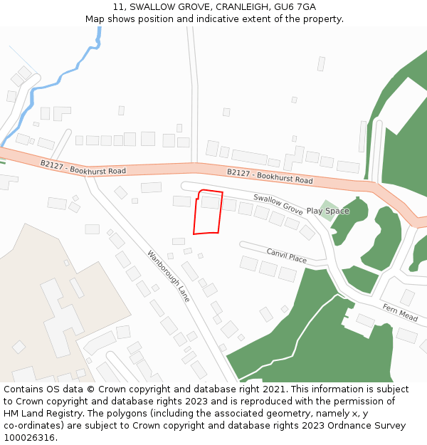 11, SWALLOW GROVE, CRANLEIGH, GU6 7GA: Location map and indicative extent of plot