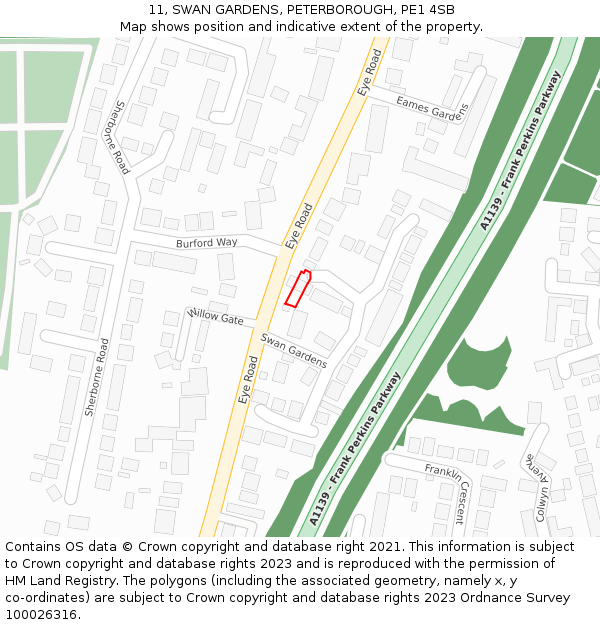 11, SWAN GARDENS, PETERBOROUGH, PE1 4SB: Location map and indicative extent of plot