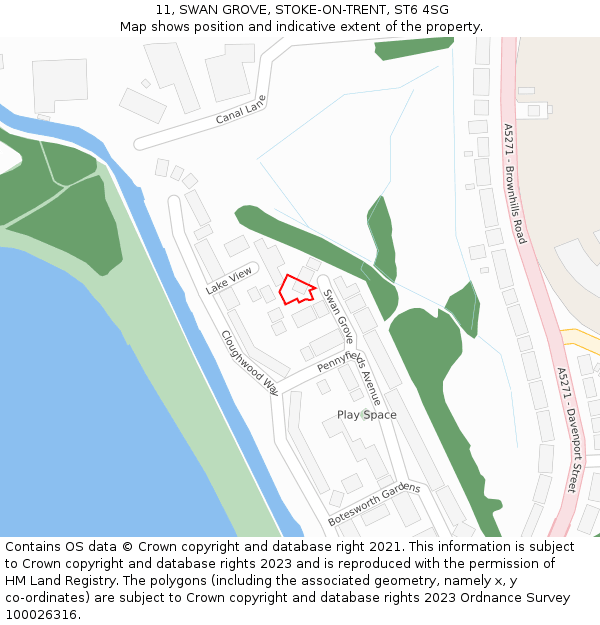 11, SWAN GROVE, STOKE-ON-TRENT, ST6 4SG: Location map and indicative extent of plot